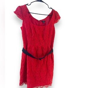 JACOB - Red lace dress Lined Black Belt - Size‎ Small